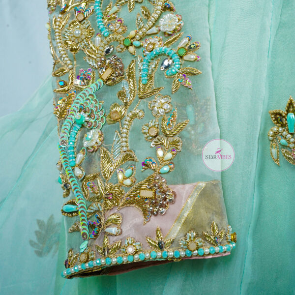 Hand-Embellished Organza Maxi with Crushed Plazo & Dupatta