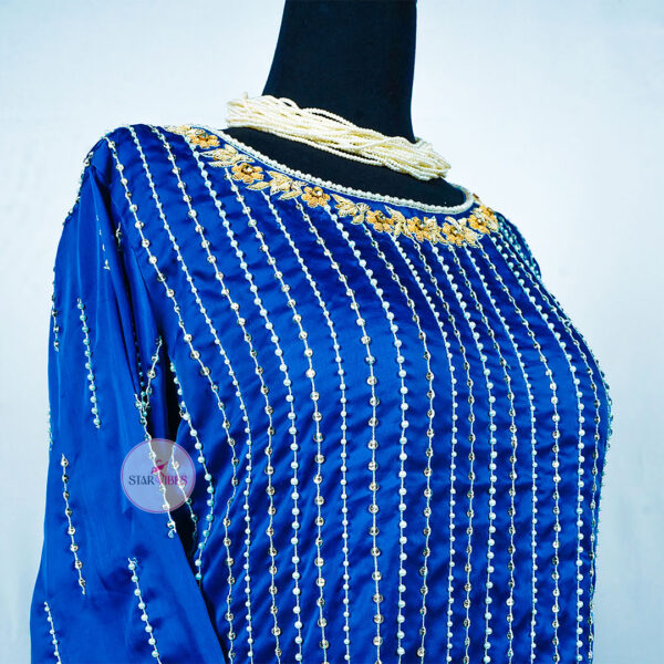 Hand-Embellished Shemraw Silk Long Shirt with Crinkle Dupatta - Dabka, Polki, Pearls & Resham