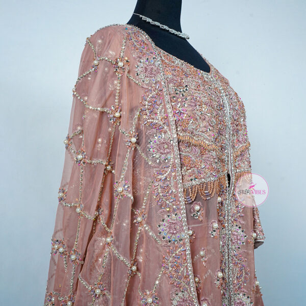2 Piece Timeless Tea Pink Lehenga with Open Gown - Image 7