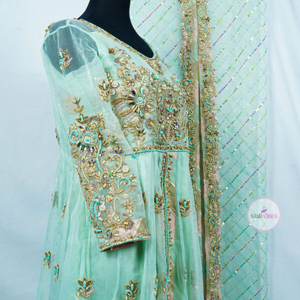 Hand-Embellished Organza Maxi with Crushed Plazo & Dupatta