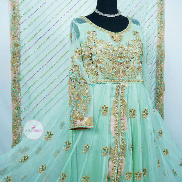 Hand-Embellished Organza Maxi with Crushed Plazo & Dupatta