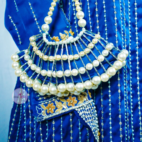 Hand-Embellished Shemraw Silk Long Shirt with Crinkle Dupatta - Dabka, Polki, Pearls & Resham