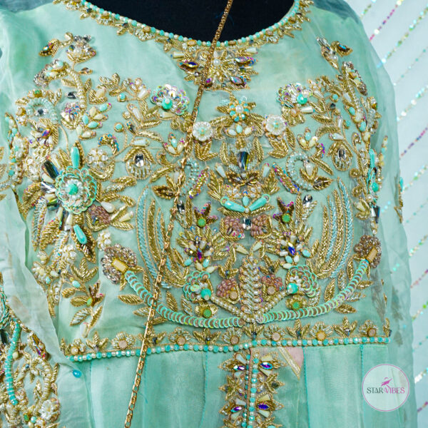 Hand-Embellished Organza Maxi with Crushed Plazo & Dupatta
