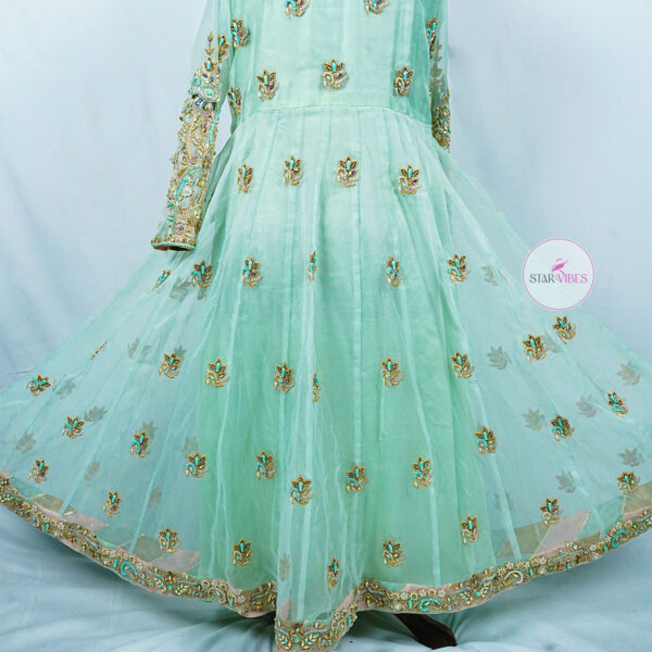 Hand-Embellished Organza Maxi with Crushed Plazo & Dupatta