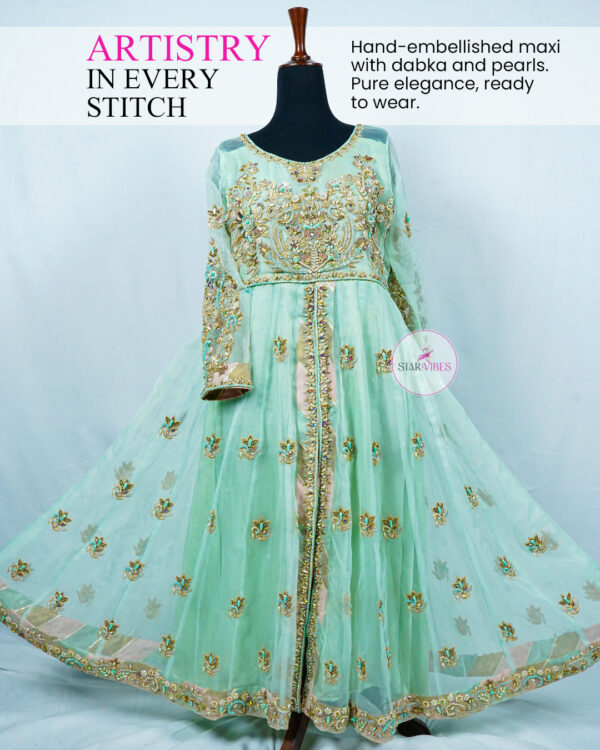 Hand-Embellished Organza Maxi with Crushed Plazo & Dupatta