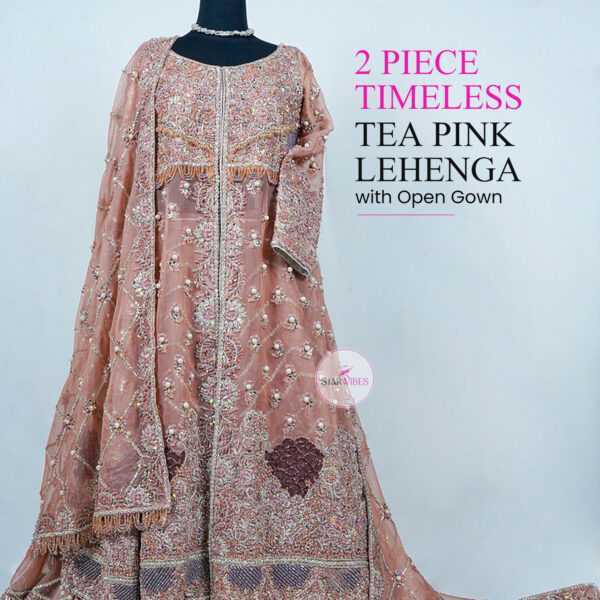 2 Piece Timeless Tea Pink Lehenga with Open Gown