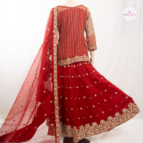 3 Piece Exquisite Red Rose Dress with Crystal Detailing - Image 3