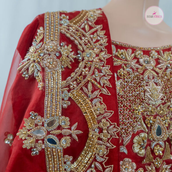 3 Piece Exquisite Red Rose Dress with Crystal Detailing - Image 10