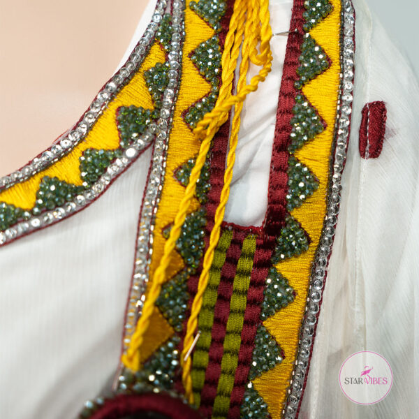 Traditional White Kurta with Handcrafted Mirror and Crystal Detailing - Image 8