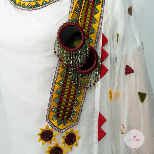 Traditional White Kurta with Handcrafted Mirror and Crystal Detailing - Image 9