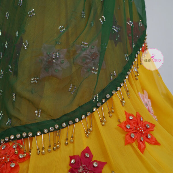 Yellow Mehndi Floral Bridal Dress with 3D Handcrafted Flower Work - Image 5