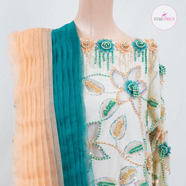 2 Piece Elegant Off-White Long Maxi with Full Handwork - Image 11