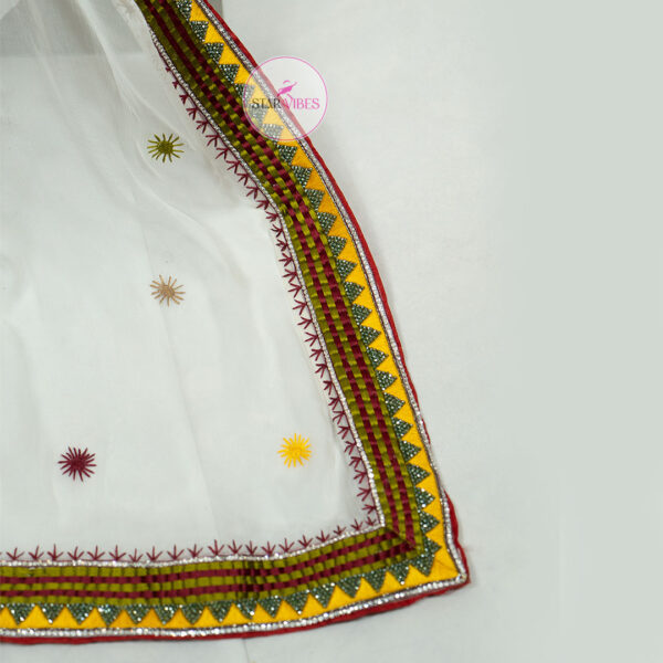 Traditional White Kurta with Handcrafted Mirror and Crystal Detailing - Image 11