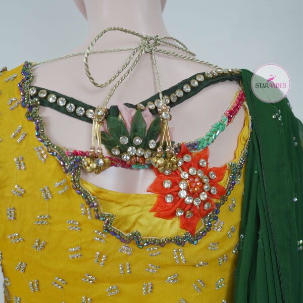 Yellow Mehndi Floral Bridal Dress with 3D Handcrafted Flower Work - Image 11