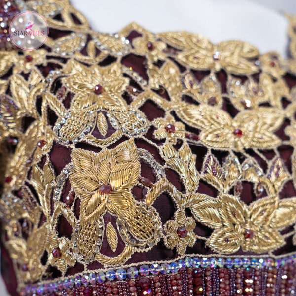 2 Piece Maroon Frock with Dabka and Crystal Detailing - Image 5