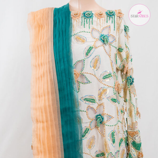 2 Piece Elegant Off-White Long Maxi with Full Handwork - Image 8
