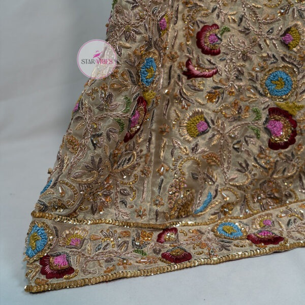 Maroon and Golden Bridal Dress with Intricate Handcrafted Details - Image 6