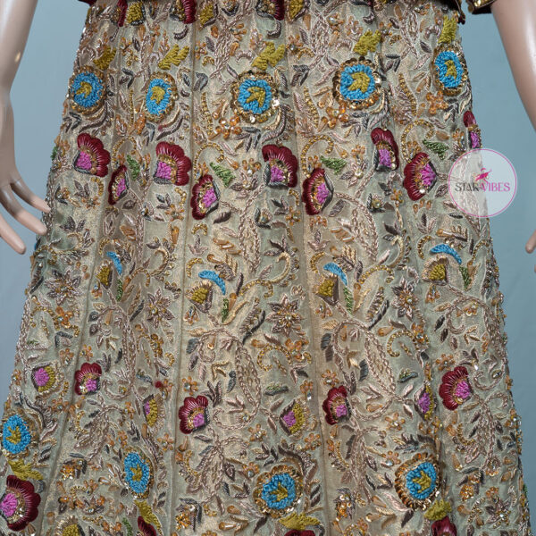 Maroon and Golden Bridal Dress with Intricate Handcrafted Details - Image 5