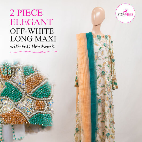 2 Piece Elegant Off-White Long Maxi with Full Handwork