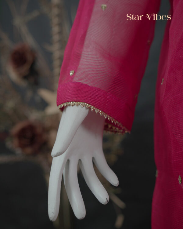 Shocking Pink 3-piece khadi net dress with zardozi, crystal, and sitara work – Star Vibes Clothing