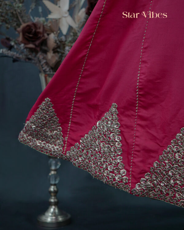 Red raw silk frock with handcrafted zardozi and gota kinari work – Star Vibes party wear