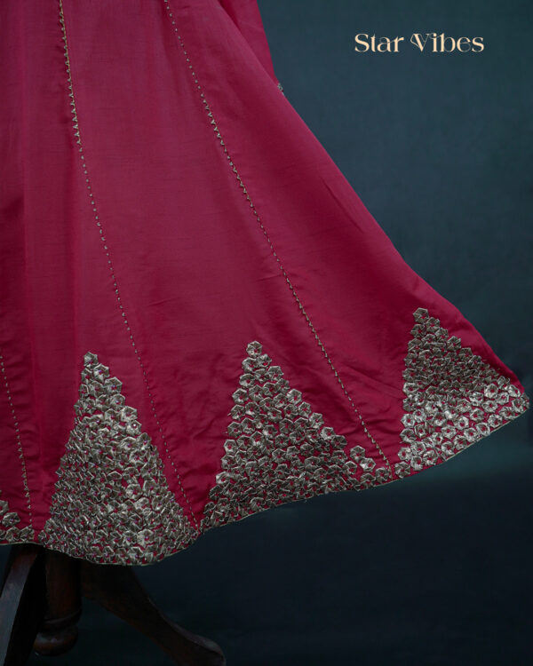 Red raw silk frock with handcrafted zardozi and gota kinari work – Star Vibes party wear