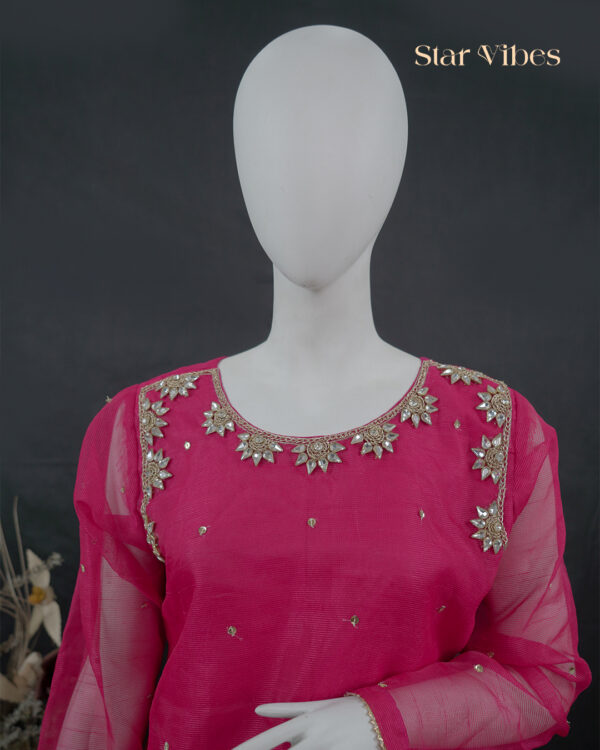 Shocking Pink 3-piece khadi net dress with zardozi, crystal, and sitara work – Star Vibes Clothing