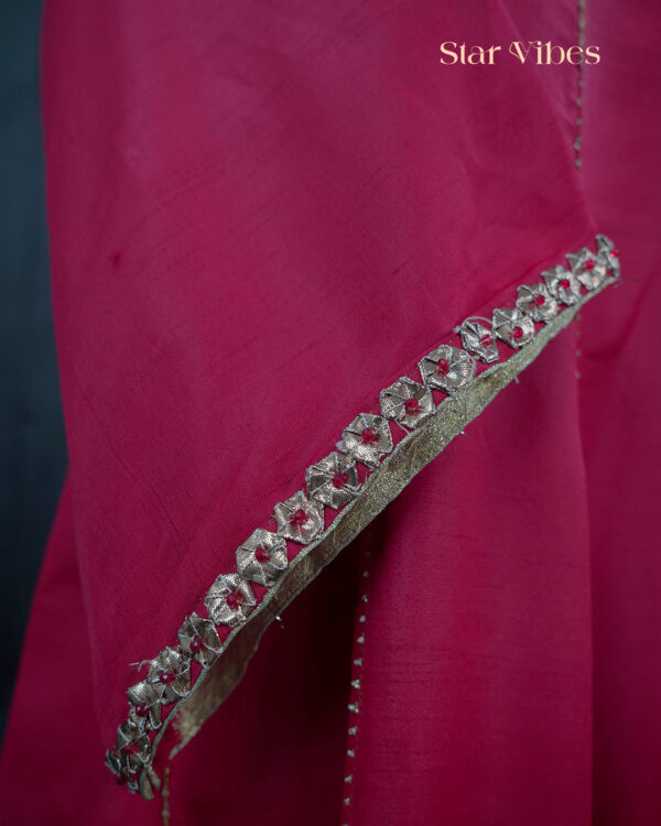 Red raw silk frock with handcrafted zardozi and gota kinari work – Star Vibes party wear