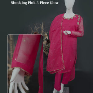 Shocking Pink 3-piece khadi net dress with zardozi, crystal, and sitara work – Star Vibes Clothing