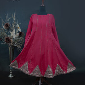 Red raw silk frock with handcrafted zardozi and gota kinari work – Star Vibes party wear